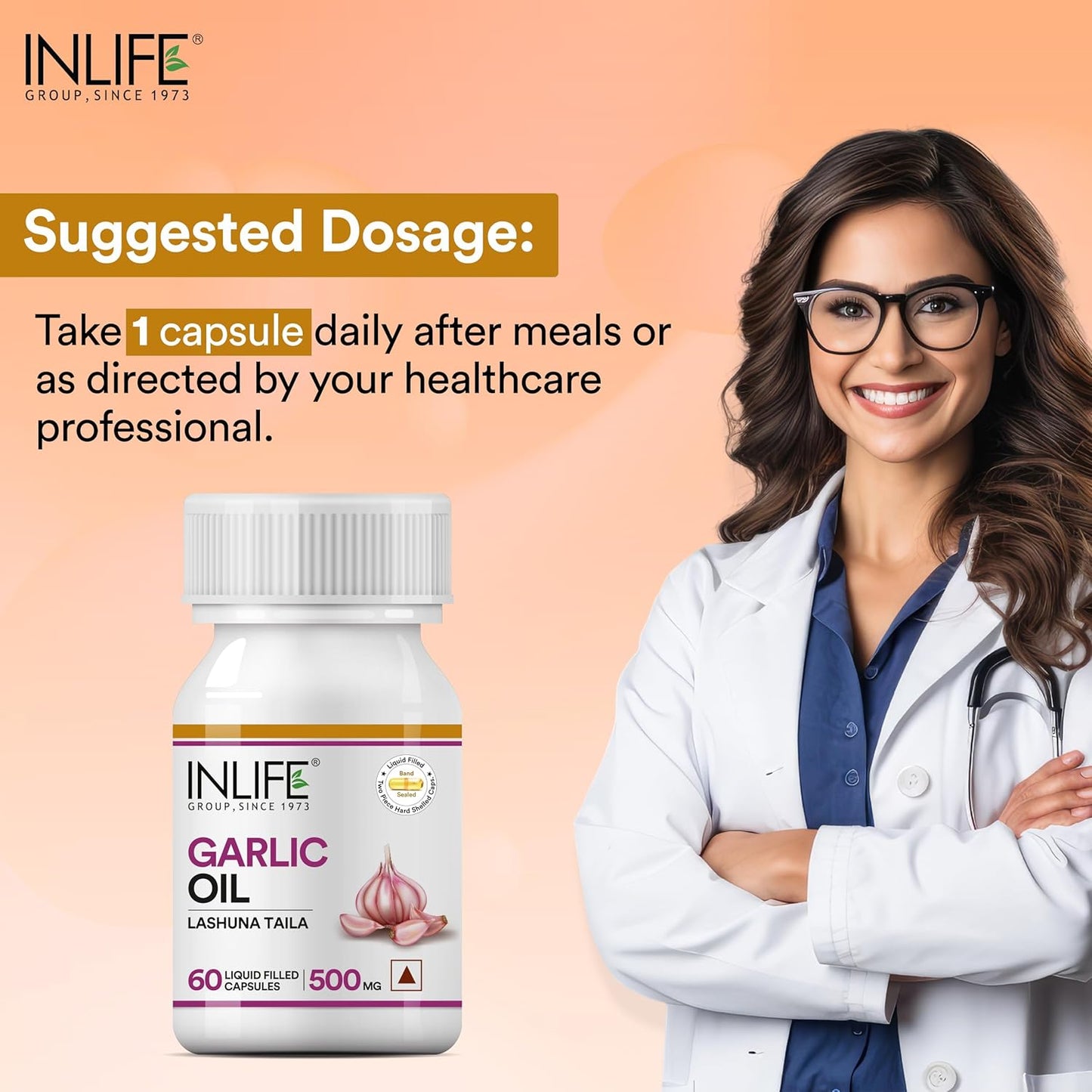 INLIFE Garlic Oil Capsules for Heart Health and Immune Support for Men and Women - 60 Liquid Filled Capsules