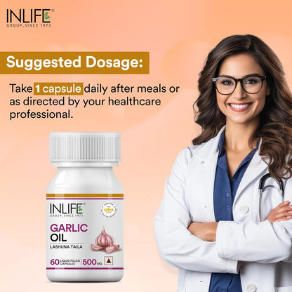 INLIFE Garlic Oil Capsules for Heart Health and Immune Support for Men and Women - 60 Liquid Filled Capsules