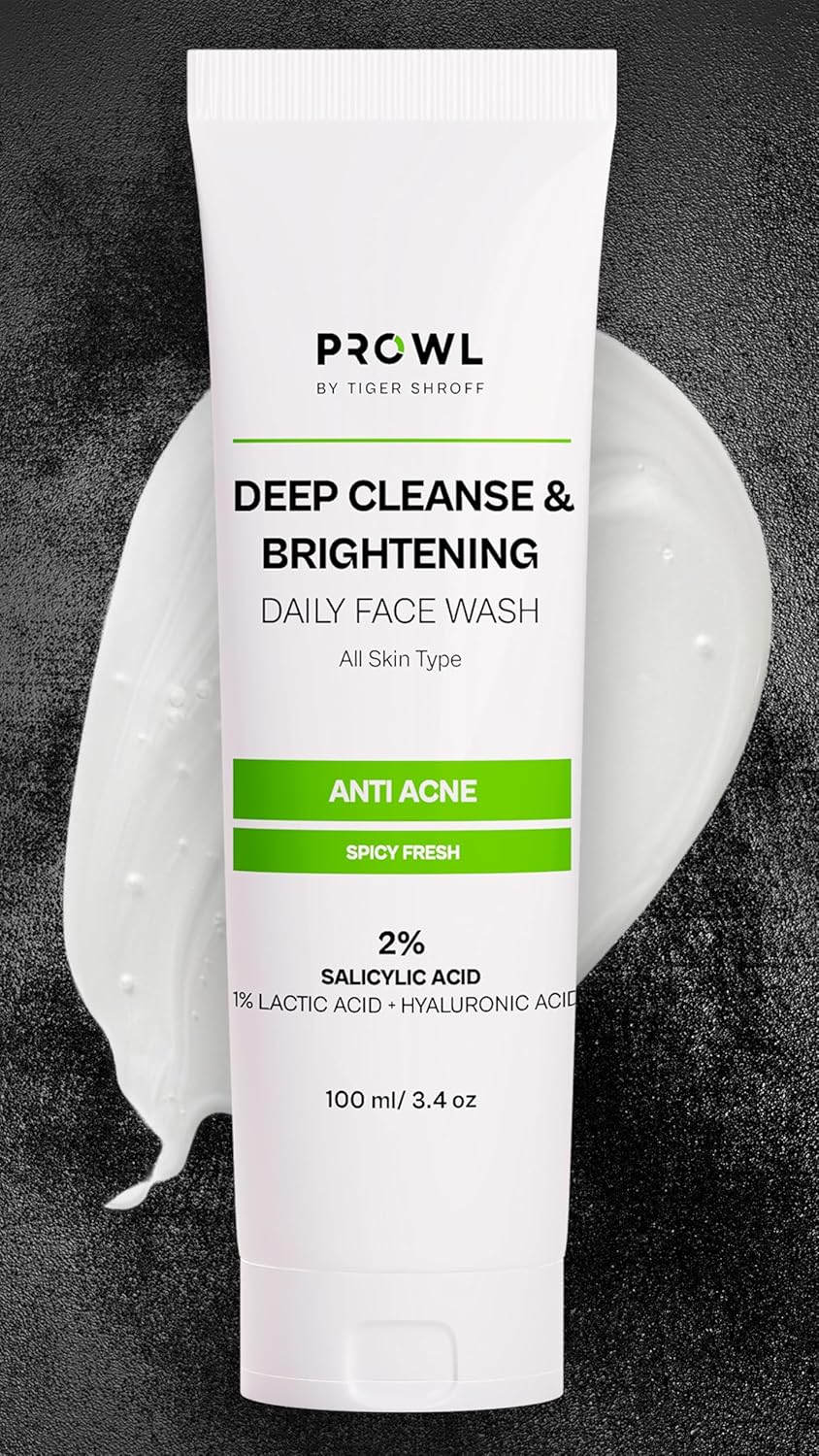 PROWL by Tiger Shroff Facewash 2% Salicylic Acid | Anti Acne For Dry Combination Oily & Acne Prone Man Skin Care with 1% Lactic Acid, Hyaluronic Acid | Exfoliating Brightening Cleanser Face Wash For Men | 100ml