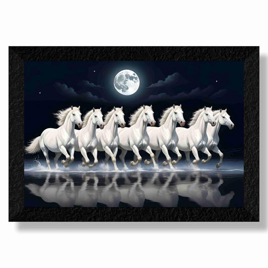7 running horses modern art wall painting for Wall Decoration - 3d modern art Painting for Living Room Large Size with Frames for Home Decoration, Hotel, Office Paintings 51 cm x 36 cm SANFM36020