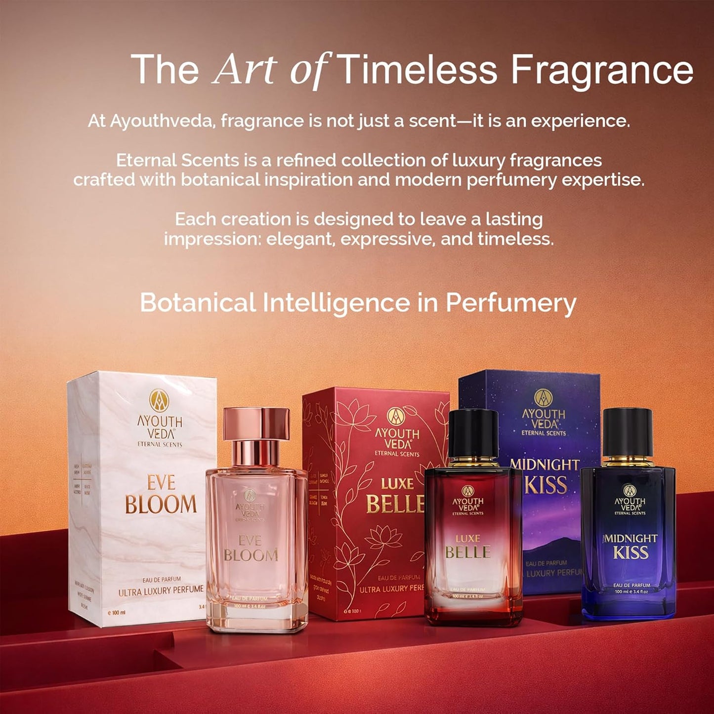 Ayouthveda Midnight Kiss Eau De Parfum for Women | Long Lasting Luxury Perfume | White Musk, Peach, Patchouli & Jasmine Notes | Elegant Evening Fragrance Spray | 100ml