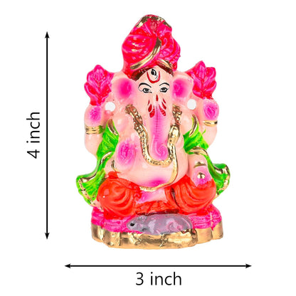 Mitti Ganesh Idol | Eco-Friendly Mud/Clay 4 Bhuja Colorful Ganesh Murti | Ganpati Figurine for Visarjan | Biodegradable Ganesha Statue | Ganesh Chaturthi(4x3 Inches) (Regular Quality)