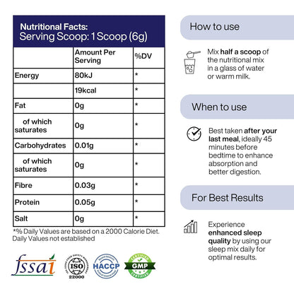 Nutritional facts label for a product with serving size and usage instructions.