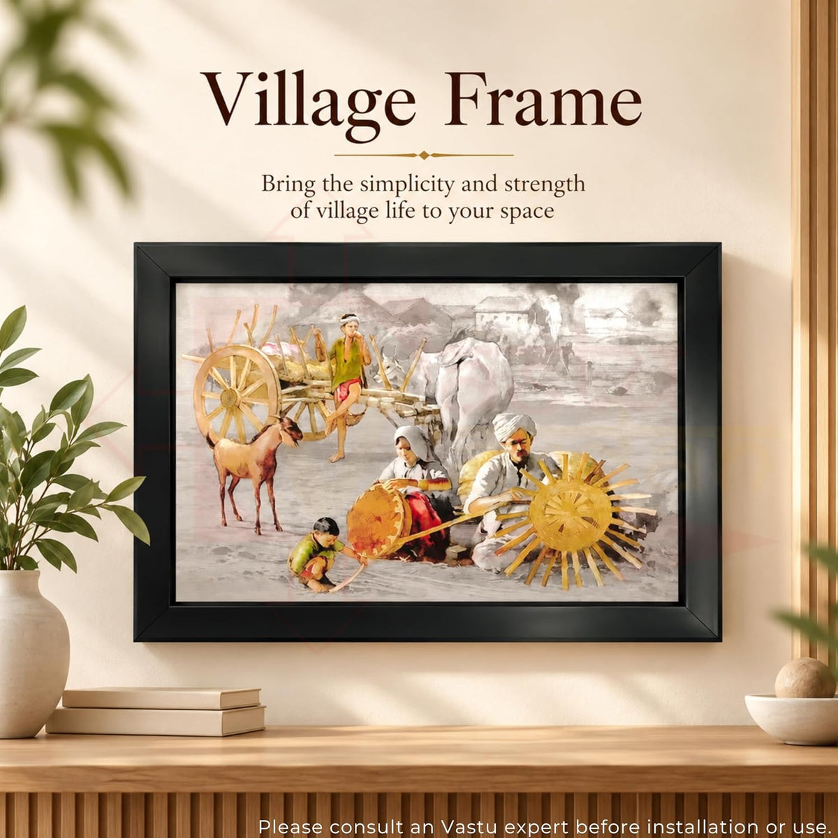 Village Scenery Painting With Frame | Natural Paintings for Living Room | Size 33 x 23 cm | Wall Scenery for Bedroom, Office, Home Decor |