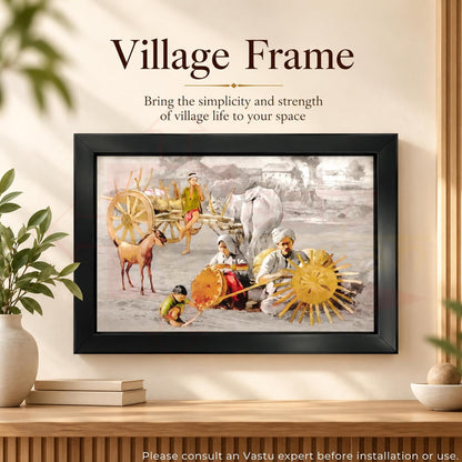 Village Scenery Painting With Frame | Natural Paintings for Living Room | Size 33 x 23 cm | Wall Scenery for Bedroom, Office, Home Decor |