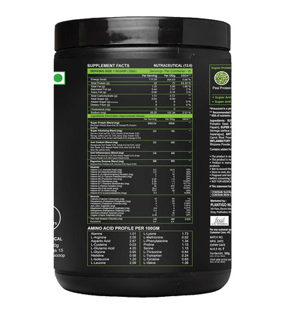 Plantigo Protein Powder 24g Plant Based Protein, 3g BCAA, 2g Leucine, 3g Fiber, 4x Fast Digestion, 95% Bioavailability, 3x Anti Oxidants, Anti Inflammatory, Vitamins, Minerals - Vanilla Flavored 500g