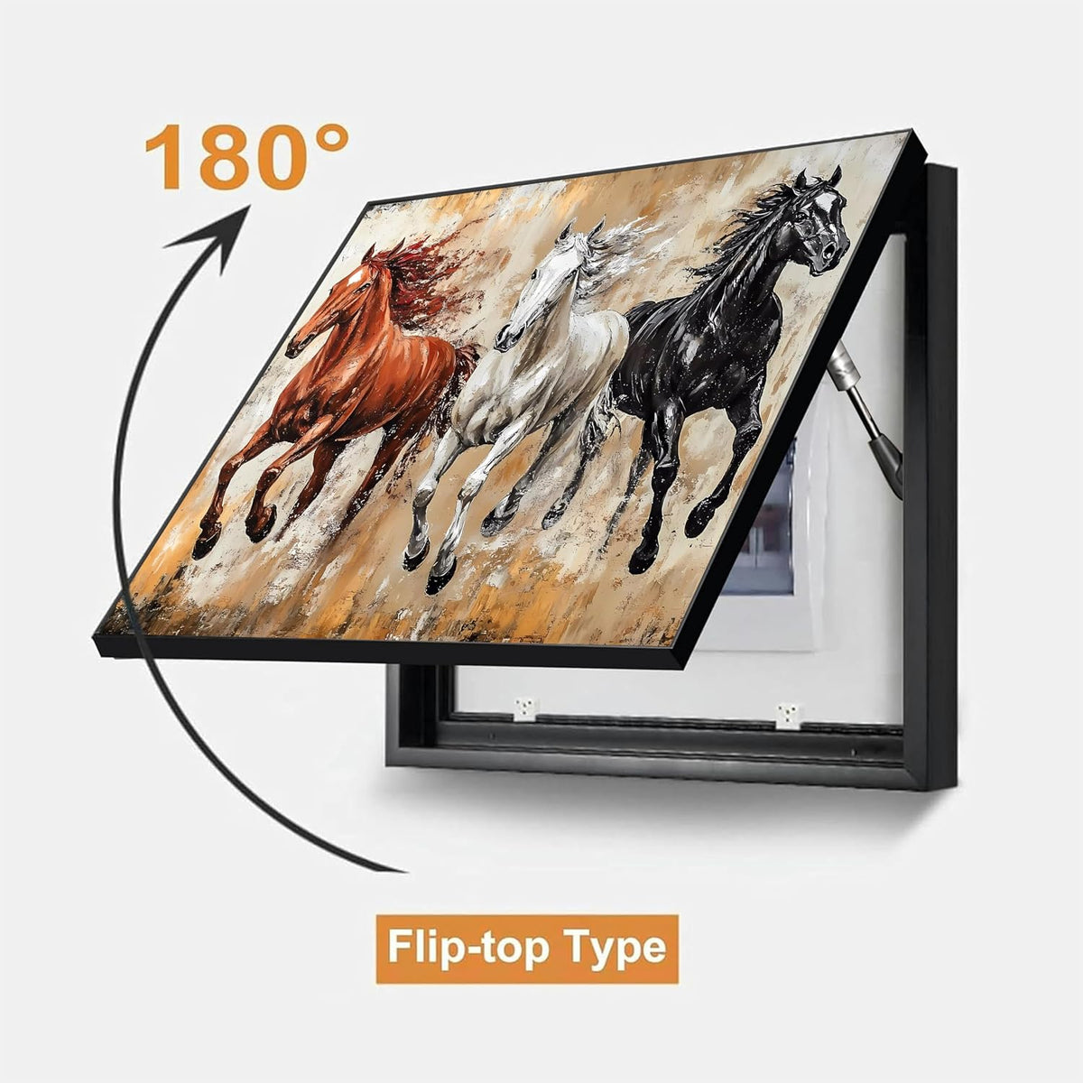 Electric MCB Box Cover Frame With Hydraulic Decorative Painting White 3 Running Horse Painting Electrical Panel box Cover, Switch Box Frame Will Fit Max 10x14 inch Switch Board, Outer Size 13X17 Inch