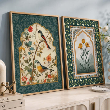 Indian Art Indian Traditional Madhubani Floral Paintings for Living Room | Painting for Wall Decoration| Framed Wall Painting for Home Room Bedroom Office Décor| Poster With frames (Art 5, (10x13 inch), Framed)