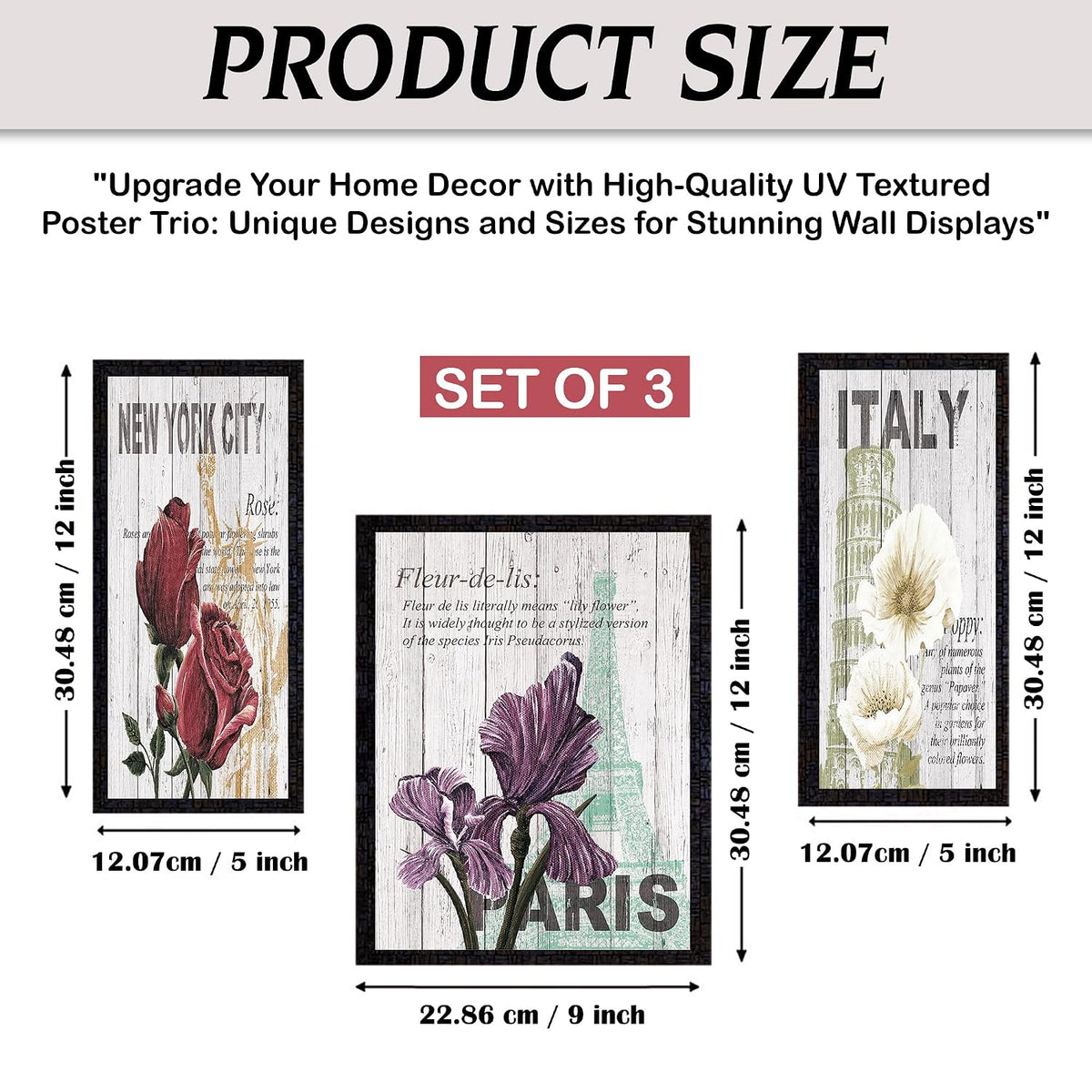 Wall Painting Frames For decor, Pictures Frame For Living Room, Home Decoration, Bedroom, Set of 3, 1pc- 23 x 30 cm, 2pc- 12.5 x 30 cm (Design 13)