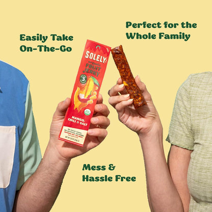 SOLELY - Organic Mango Fruit Jerky - 1 Individually Wrapped Fruit Strip - Fruit Leather Made from Dried Fruit - Healthy Snacks for Adults & Kids - Non GMO, Vegan Snacks, Shelf Stable - 0.8oz (23g)