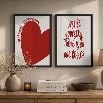 Motivational Quotes Wall Art Set of 2 Framed Paintings | Inspirational Poster Just Be Yourself Good Things Coming | Bedroom Living Room Home Décor (Art 15, 10x13 Inches, Black)