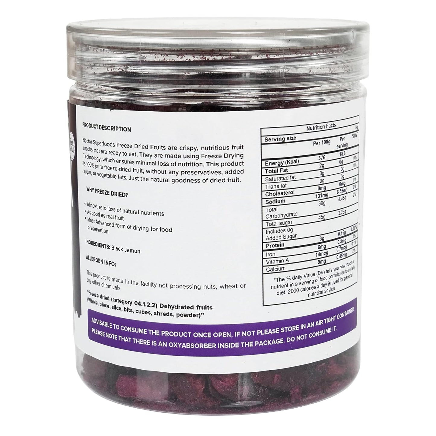 Nectar Superfoods Freeze Dried Black jamun slices- 50 grams Jar-Pack of 1 Nos | 100% Natural & Pure | No Preservatives, No Sugar Added, Vegan | Ideal for Cooking & Seasoning | Made in India