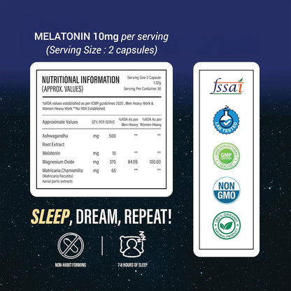 Be. On DND Natural Sleep Supplement | Ashwagandha Capsules with Melatonin, Magnesium Supplement & Chamomile | Non-Habit Forming Sleeping Tablets for Deep Sleep | 60 Veg Capsules- 30 Day Supply