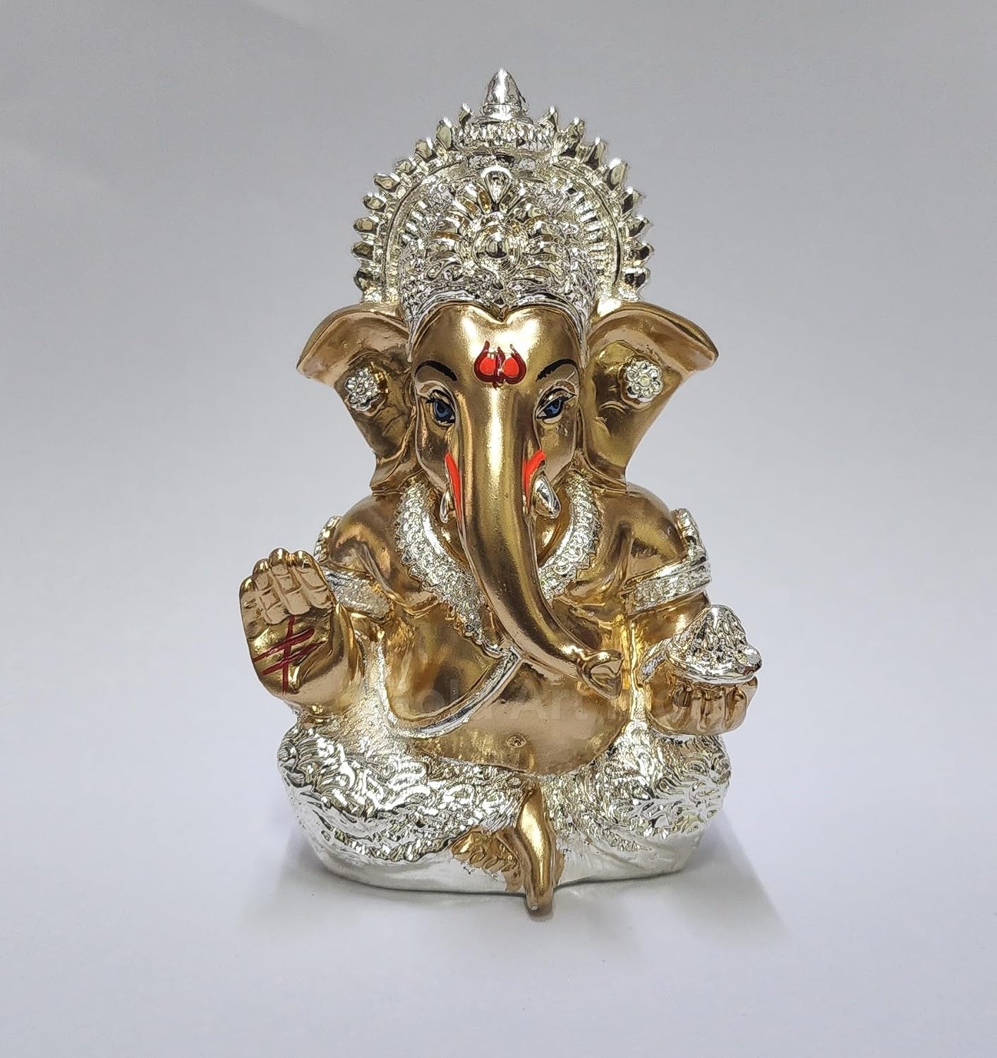 Gold Art India Resin Ganesha Idol Ganesh for Car Dashboard Statue Ganpati Vinayaka Vinayagar Figurine Diwali Gifts Home Decor Luck, Success for Small Murti Puja Lord Gift Office Desk Room 3.5 Inches