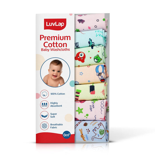 LuvLap Hosiery Cotton Cloth Premium Baby Washcloth for New Born, Washable (30 cm x 30 cm), Reusable, Absorbent, Extra Soft Face Towels/Washcloth for Babies, Starfish Print, Pack of 7 Pcs, Multicolour