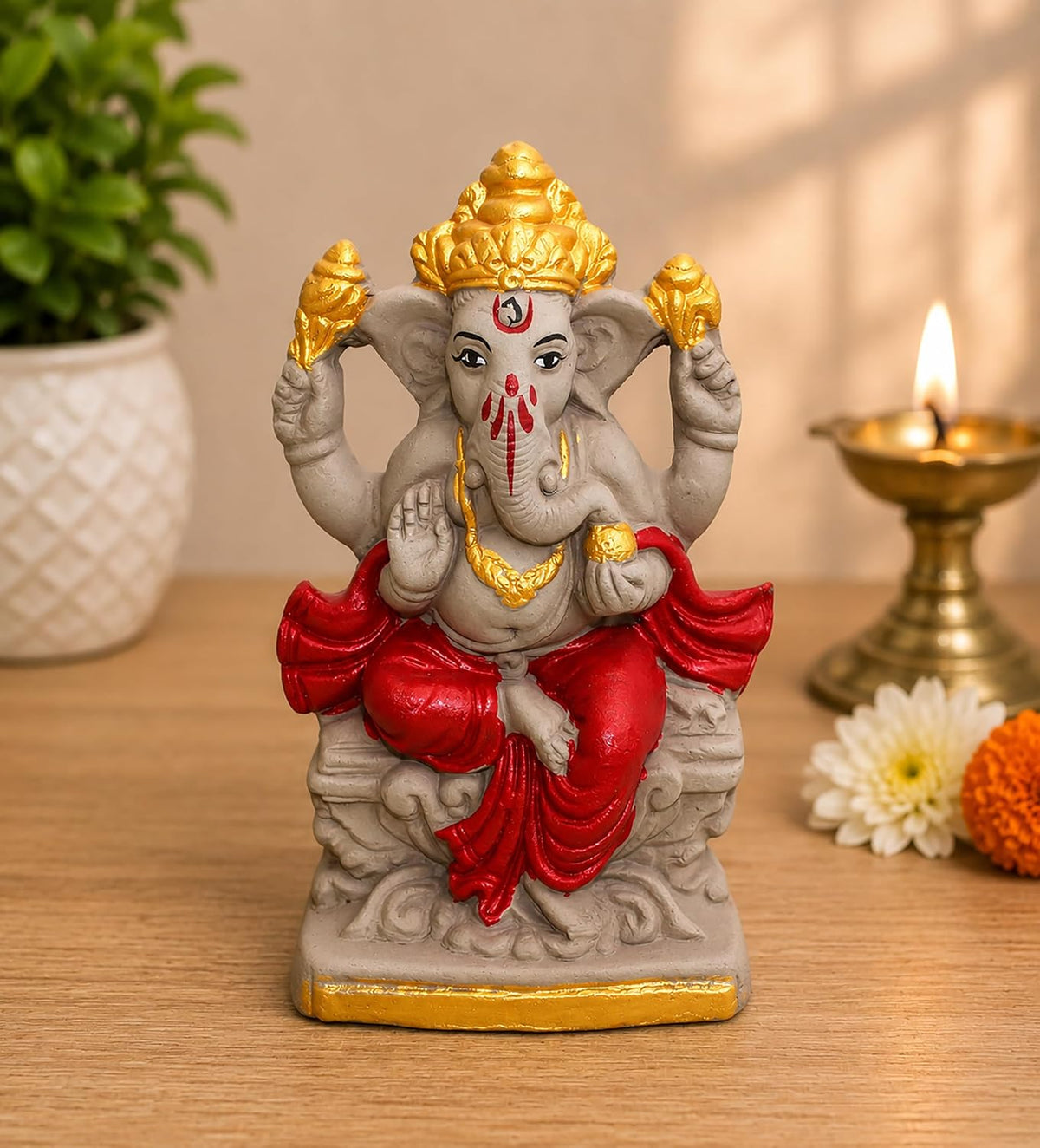Bossify 100% Clay Eco-Friendly Ganesh Murti Idol for Visarjan 7 Inches | Shadu Mati Ganesh Murti | Ganpati Idol for Home | Ganpati for Ganesh Chaturthi | Home Decor
