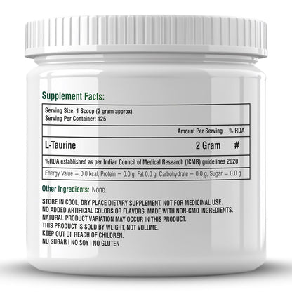 Biotrex Nutraceuticals L-Taurine Powder | Amino Acid Supplement For Athletic Performance | Cardiovascular Health & Enhances Muscle Function | Men & Women - 250Gram (Serving 125)