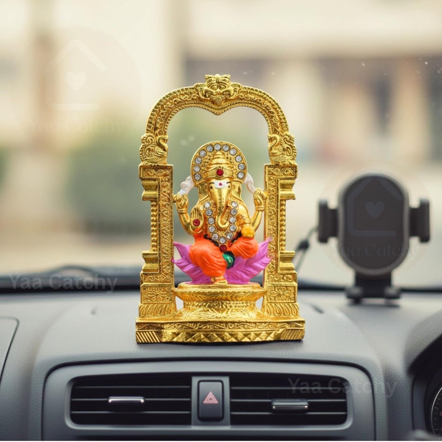 Yaa Catchy Shree Ganesh Car Dashboard Idol | Premium Golden Temple Arch Lord Ganesha Statue for Car, Home & Office Protection and Bless Travelers on Their Journeys.(Golden Arch Lord Ganesha)