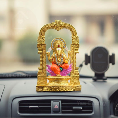 Yaa Catchy Shree Ganesh Car Dashboard Idol | Premium Golden Temple Arch Lord Ganesha Statue for Car, Home & Office Protection and Bless Travelers on Their Journeys.(Golden Arch Lord Ganesha)
