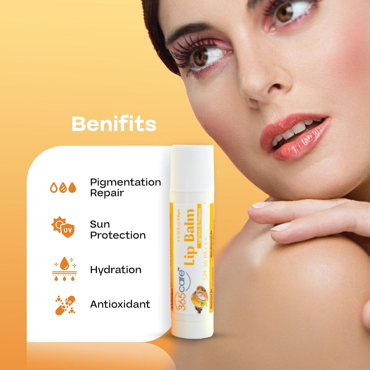 365CARE SPF 30 Lip Balm for Dark Lips Lightening & Pigmentation | Cocoa Butter Lip Balm for Smokers, Dry & Chapped Lips | 24hr Deep Moisturizing & Sun Protection PA+++ for Men & Women - 4.8g