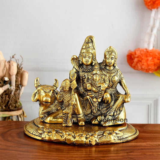 Metal Shiva Parvati Ganesh Idol Shiv Parivar Murti Statue - Hindu Shiva Idols Family Sitting On Nandi Showpiece Figurine for Home Decor Office Pooja Room Living Room Bedroom Decoration