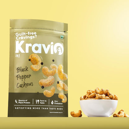 Kravio Premium Black Pepper Roasted Cashew Nuts | Exotic Heat Kaju - 200g