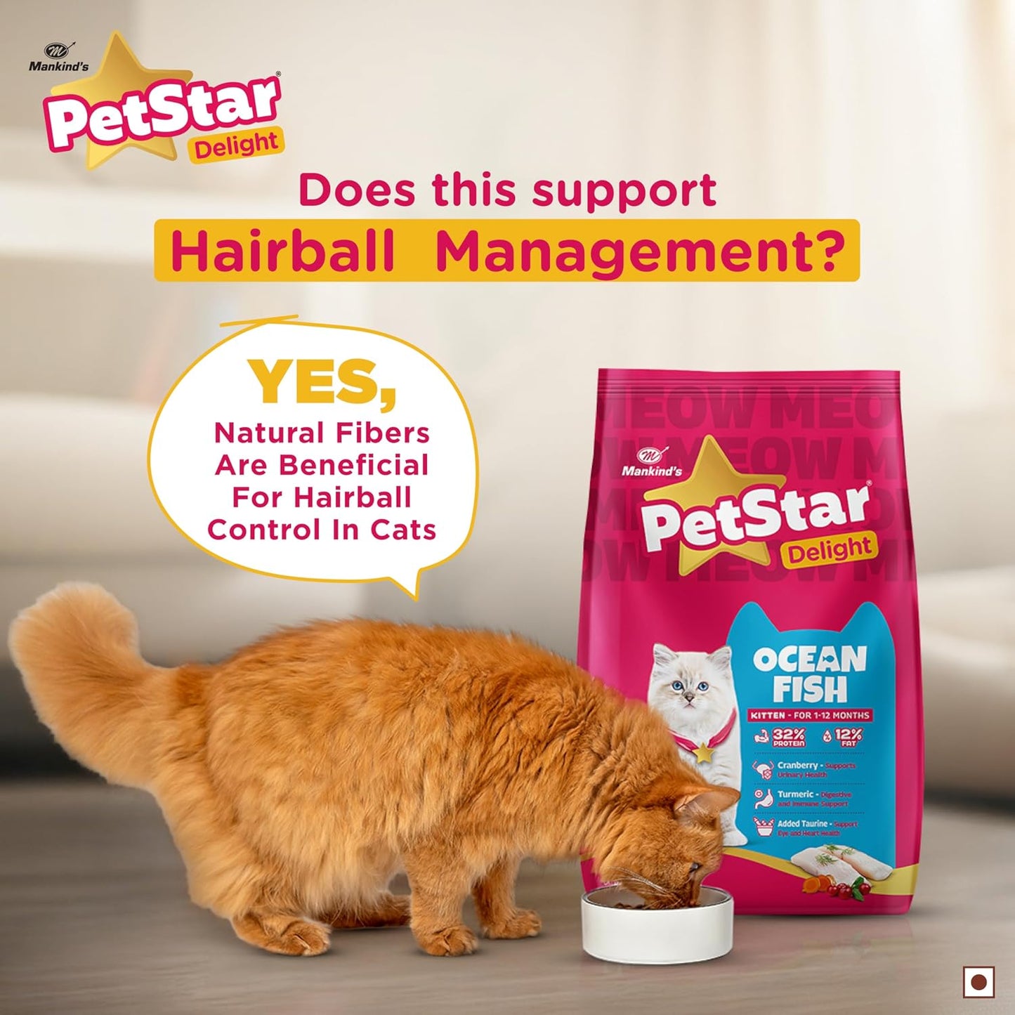 Mankind PetStar Kitten Cat Food – Ocean Fish Flavour (1 Kg) | Complete & Balanced Nutrition for Healthy Growth, Hairball & Digestive Care