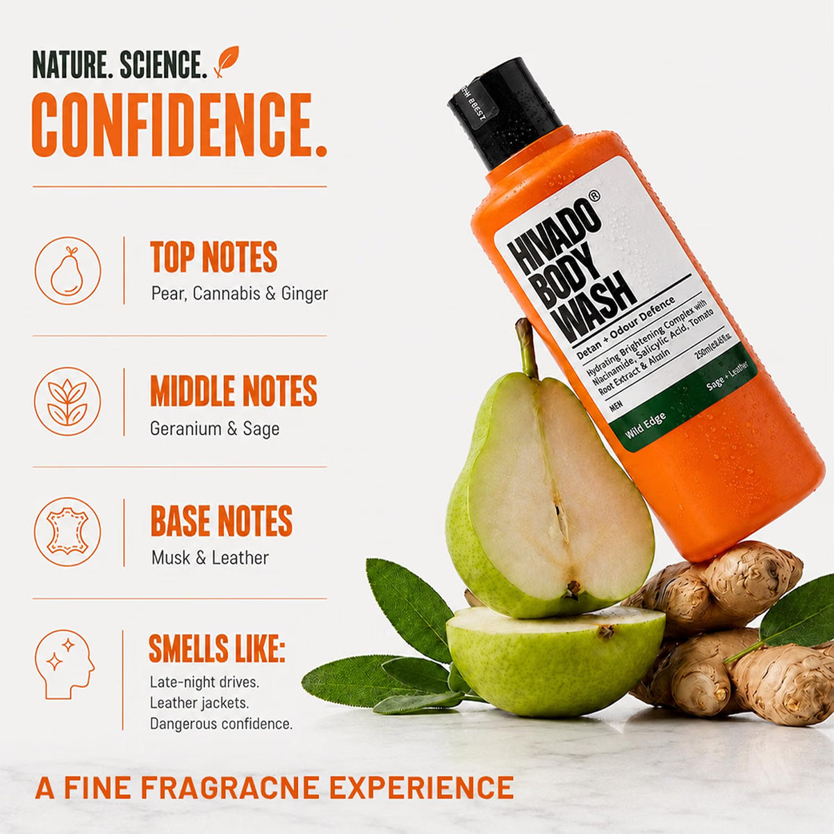 HIVADO Men's De-Tan Body Wash, 250ml | Niacinamide & Turmeric Shower Gel | Tan Removal | Controls Oil, Odour & Back Acne | Brightens Skin