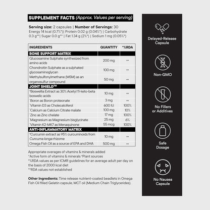 Wellbeing Nutrition Slow Bone Support Capsule for Men and Women | Bone and Joint Vitamin Supplements | Glucosamine, Chondroitin, MSM, Calcium | For joint mobility and bone strength (60 Capsules)