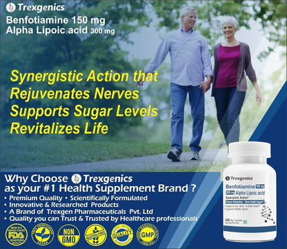Advertisement for Trexgenics health supplement with an elderly couple walking outdoors.