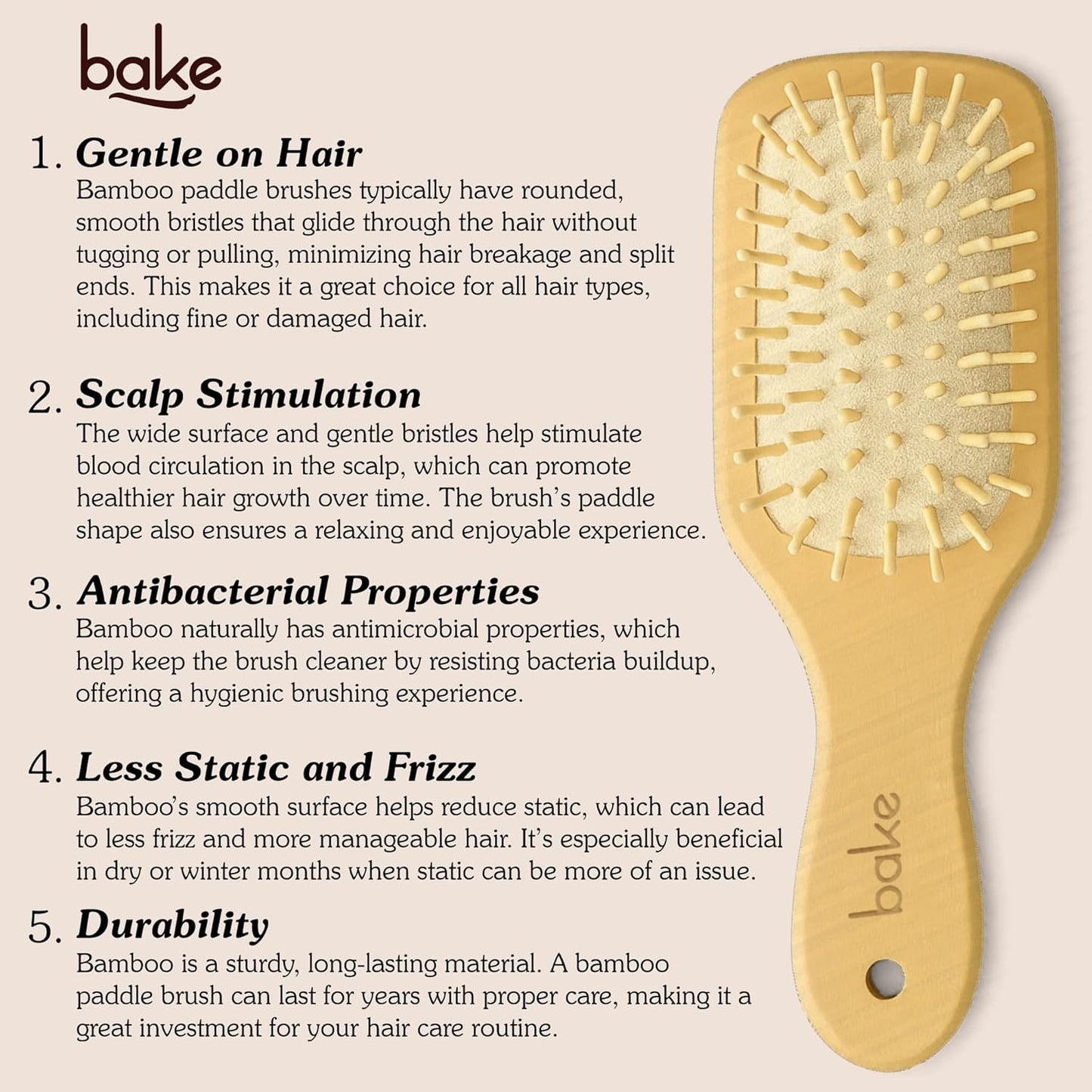 BAKE Bamboo Buddy Wooden Paddle Hair Brush | Natural Bamboo Bristles | Bamboo Comb | Gentle on Hair | Strengthens Scalp & Promotes Hair Growth | For Men & Women | Large Hair Brush
