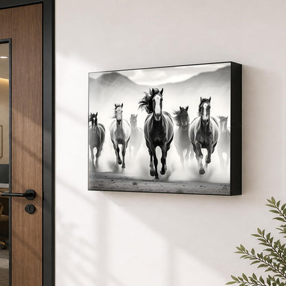 Electric MCB Box Cover Frame With Hydraulic Decorative Painting White 7 Running Horse Painting Electrical Panel box Cover, Switch Box Frame Will Fit Max 10x14 inch Switch Board, Outer Size 13X17 Inch