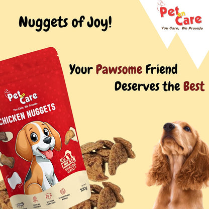 Pet En Care Chicken Nuggets Dog Treats, 100g | Real Chicken | Protein Rich | Vitamin Enriched | All Breed and Sizes, All Life Stages, Dry Food