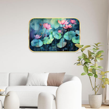 Flower modern art Premium Sparkle Lamination Finished Surface Golden Slim Frame 35 cm x 28 cm Large Size, For Home/Office/Hotel painting KG42