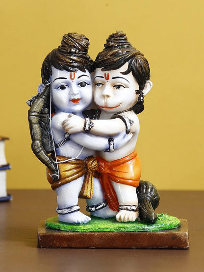 Handcrafted Polyresin Lord Ram Hugging Lord Hanuman Idol - Auspicious Religious Statue for Devotees and Spiritual Seekers - Ideal for Home, Office, Or Temple Decor
