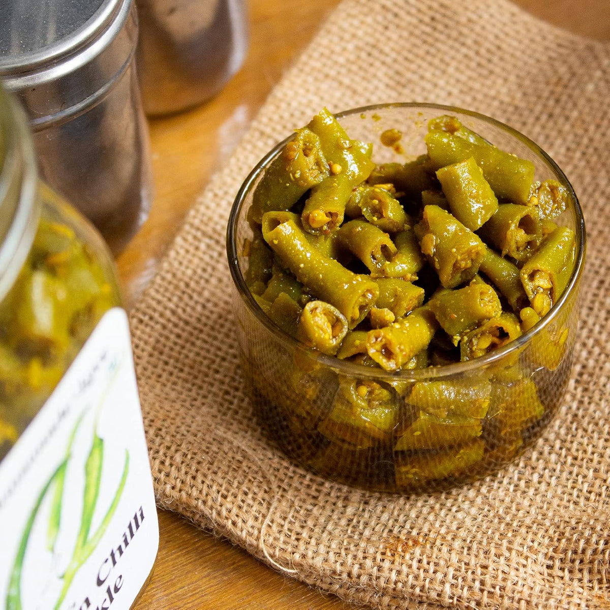 Homemade Love Green Chilli Pickle Made with Farm sourced, Sun-Dried Green Chillies | Spicy and Tangy Hari Mirch ka Achaar Mixed with Spices