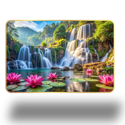 Lotus Waterfall Wall Painting for Living Room | Vastu Positive Energy Wall Decor | Premium UV Printed Nature Scenery Artwork for Home, Bedroom, Office Decoration | Waterproof & Fade Resistant Ready to Hang (Style-04, 12x18 inch)