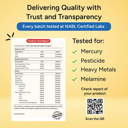 Tata 1mg Salmon Omega 3 Fish Oil Supplements 1000mg - 120 Capsules |Triglyceride form | 180mg EPA & 120mg DHA | High Absorption for Heart,Brain & Joints | Helps Manage Cholesterol