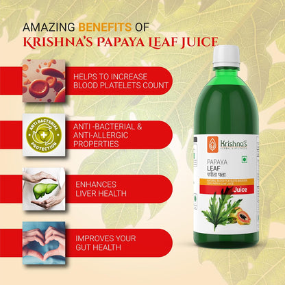 KRISHNA'S HERBAL & AYURVEDA Papaya Leaf Juice-1000 Ml Fresh Papaya Leaves Helps To Boost Platelets Count