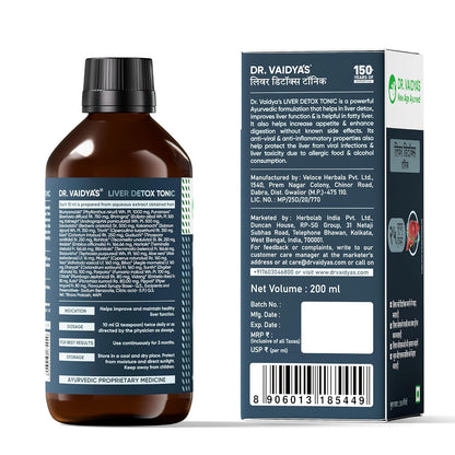 Dr. Vaidya's Liver Detox Tonic | 100% Ayurvedic | Fatty Liver Support | Liver Detox Supplement/Drink | Improve Digestion & Boost Metabolism | Liver Tonic for men & Women | 200ml