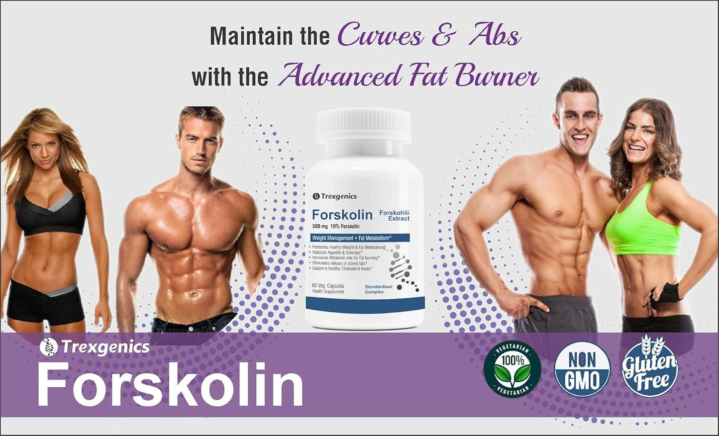 Trexgenics FORSKOLIN 10% 500mg Premium Forskohlii extract Weight Management, Fat Metabolism, Heart health Support (60 Vcaps) (1)