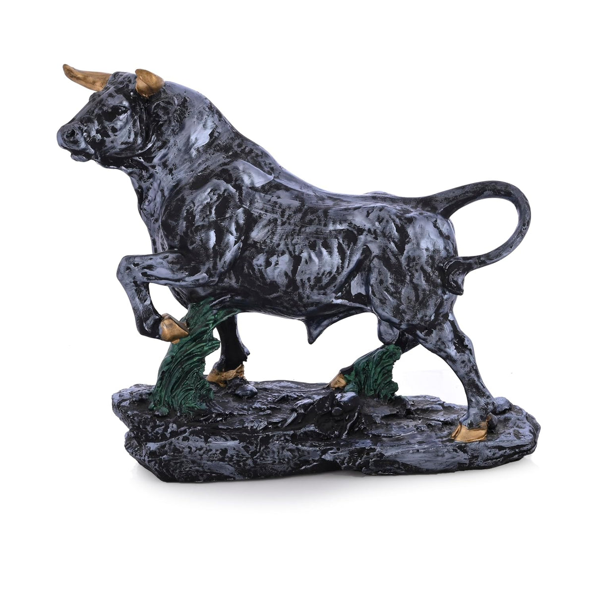 Feng Shui Charging Bull Resin Statue | Running Bull Home Decor Idol Statue - Contemporary Art Piece for Elegant Interiors(12x12 Inches)
