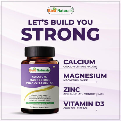 Best Naturals Calcium Magnesium Zinc with Vitamin D3 – 60 Tablets – 2-Month Supply Trusted Brand from USA