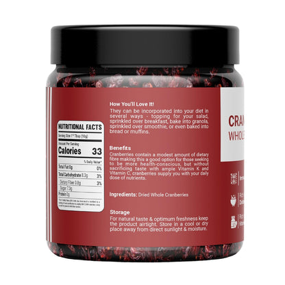 WELLAYA Premium Dried Whole Cranberries | No Fat and Low Calories | High Nutrient and Antioxidant Cranberry Whole Superfood Berries