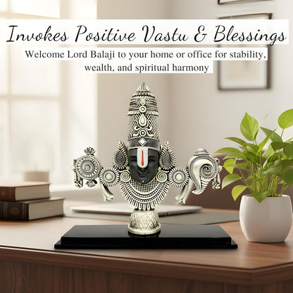 Dev Aastha  999 Silver Plated Balaji Statue | 4-Inch Divine Vastu Table Decor for Pooja Room & Prayer Room | Auspicious Lord Venkateswara Idol & Religious Gifting Item