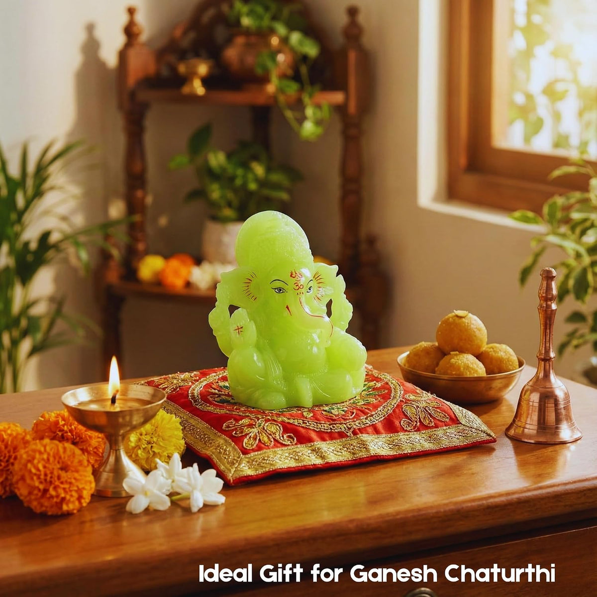 Radium Green Ganesha Idol 3 Inch | Glow Ganpati Murti for Home, Office & Pooja
