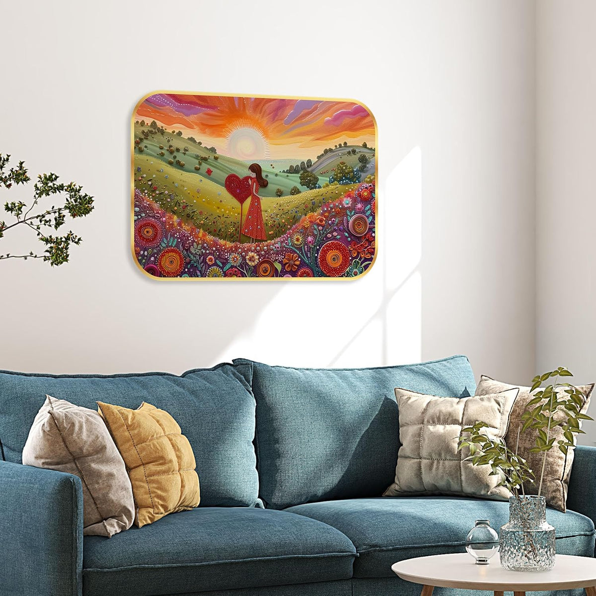 Beautiful Nature scenery modern art Premium Sparkle Lamination Finished Surface Golden Slim Frame 35 cm x 28 cm Large Size, For Home/Office/Hotel painting KG53
