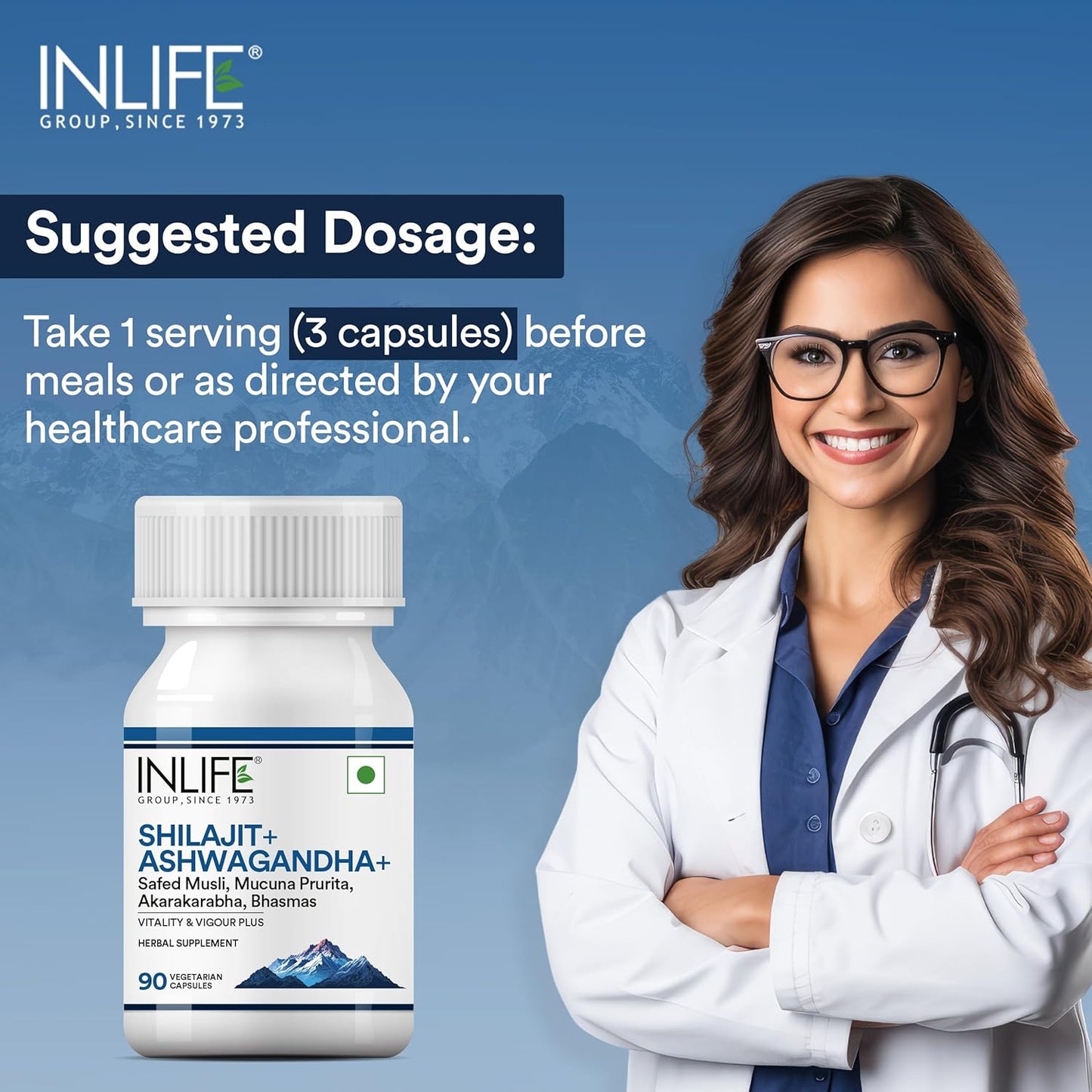 INLIFE Shilajit with Ashwagandha Safed Musli Akarkara | Strength and Stamina | 14 Ayurvedic Ingredients | For Men & Women - 90 Vegetarian Capsules