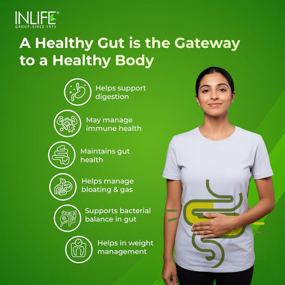 INLIFE Prebiotic and Probiotic Supplement for Gut Health | Lactobacillus Bacteria for Digestive Health Immunity Support| Probiotics for Women Men - 60 Capsules (Pack of 1, 60)