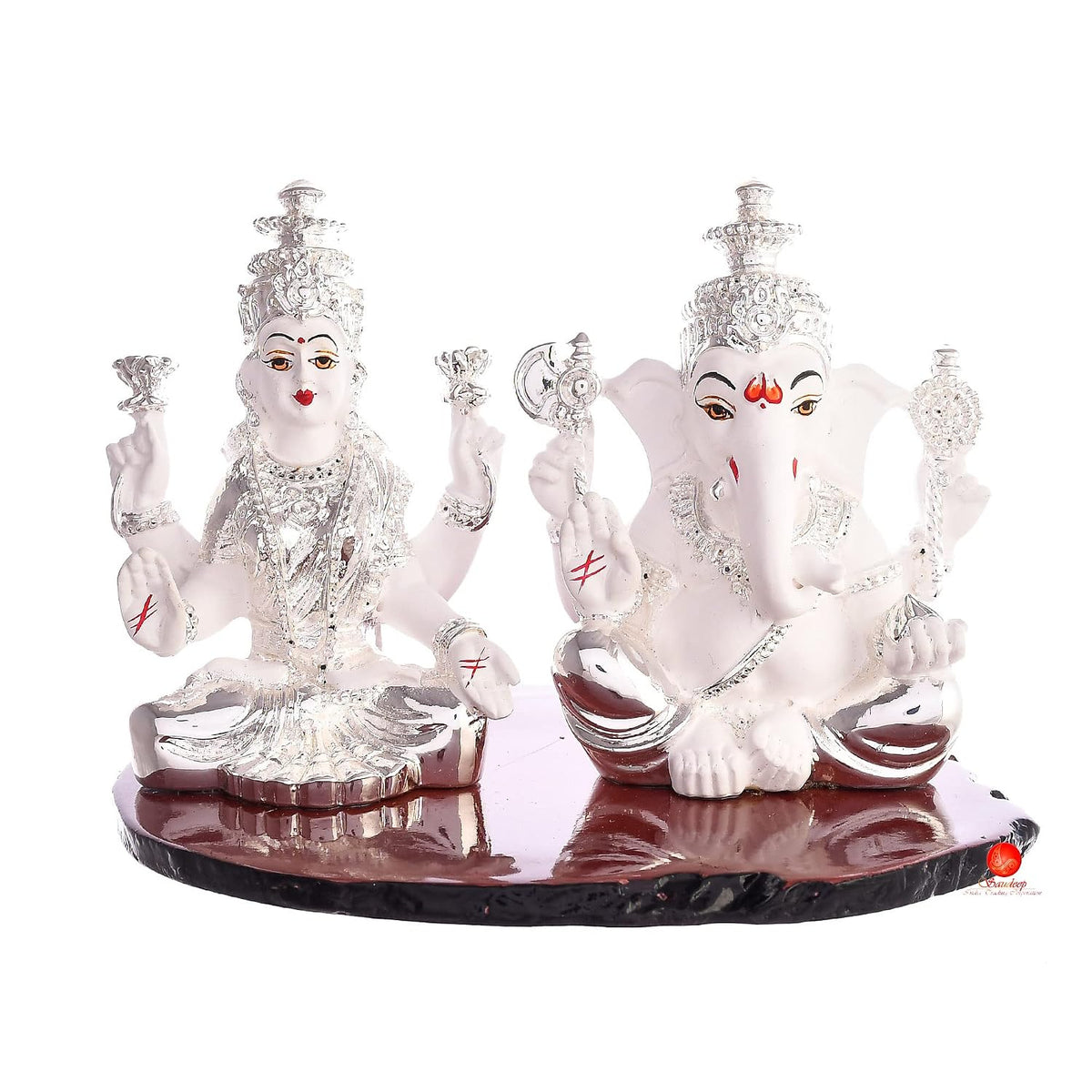 Resin Silver Plated Goddess Lakshmi and Lord Ganesh Idol/Statue/Murti Decorative Showpiece, Ganesha Laxmi Figurine for Puja(Pattern 01)